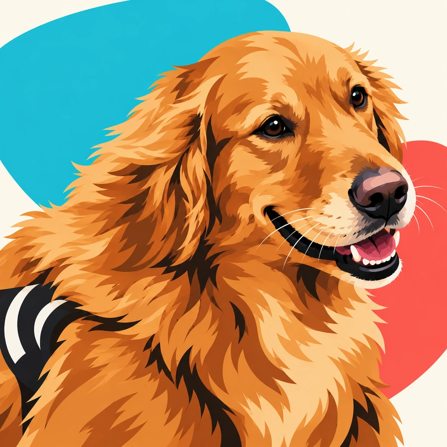 Illustration d’un golden retriever au harnais, la star du mois des Cabots